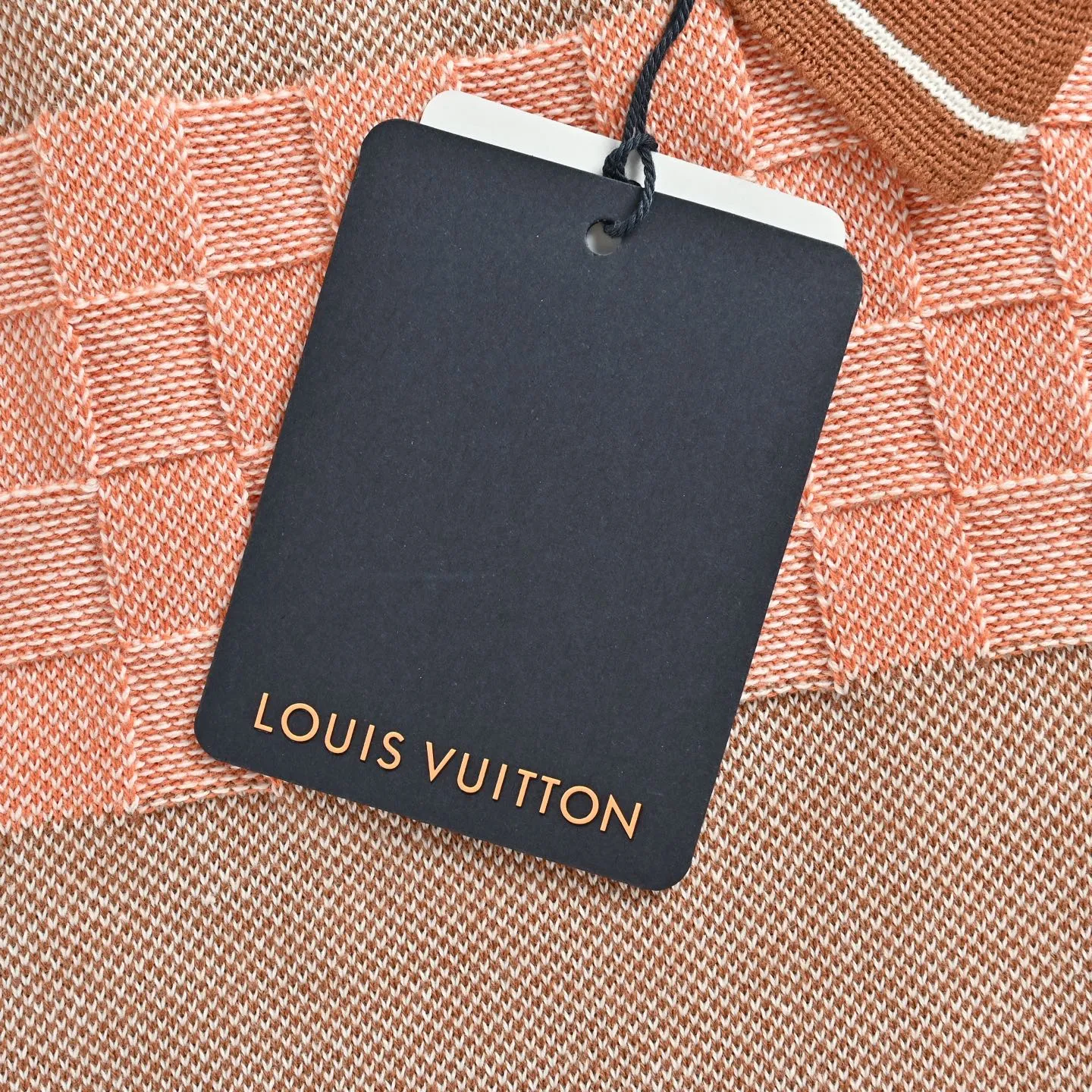 Louis Vuitton/Louis Vuitton 26ss leather striped checkerboard knitted Polo short sleeves